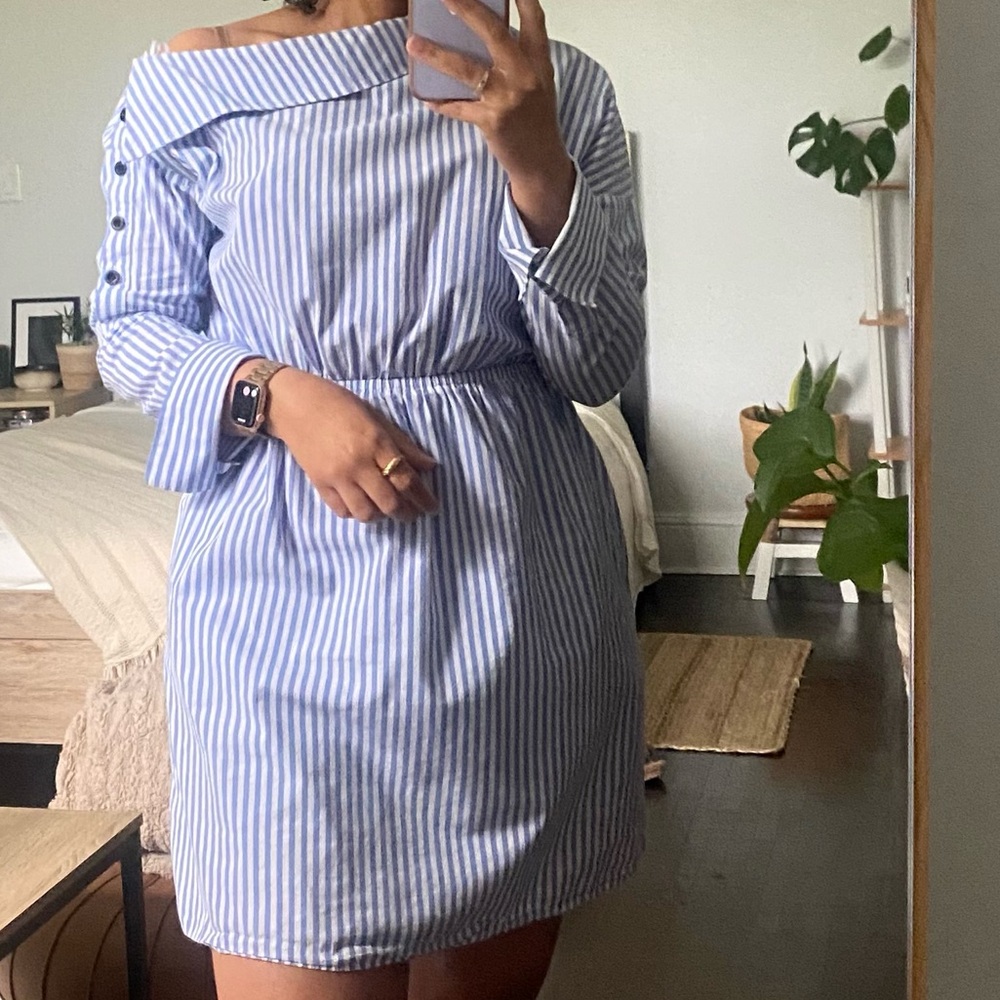Who What Wear Blue and White Asymmetrical Dress - Picture 7 of 7
